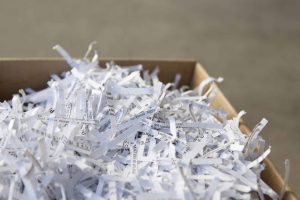 Close up of shredded waste paper strips